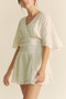 Davi & Dani Batwing Sleeve Waist Belt Romper