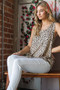 Heimish Full Size Front Button Animal Print Sleeveless Top Plus Size