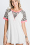 HeimishFull Size Leopard Round Neck Short Sleeve T-Shirt with Stitch Plus Size