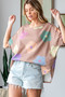HOPELY Full Size Floral Round Neck Side Slit Waffle T-Shirt