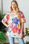 HOPELY Full Size Floral V-Neck Side Slit T-Shirt