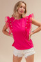 BiBi Pearl Decor Mesh Ruffle Sleeve Top