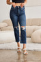RFM Crop Dylan Full Size Tummy Control Distressed High Waist Raw Hem Jeans