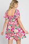 GeeGee Floral Ruff Sleeve Mini Dress