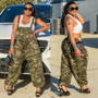 Summer Women's Fashion Suspenders Camouflage Pants Digital Printing Loose Jumpsuit