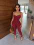 Women Solid Color V-Neck Sexy Sleeveless Jumpsuit