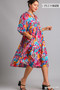 Umgee Full Size Floral Print Tie Neck Midi Dress with Pockets Plus Size