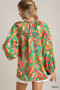 Umgee Satin Paisley Ruffle Neck Button-Up Shirt