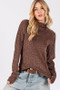 SAGE + FIG Glitter Mock Neck Lettuce Hem Long Sleeve Top