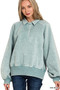 Zenana Acid Wash Fleece Collared Sweatshirt