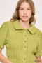 Umgee Smocked Short Sleeve Button-Front Shirt with Peter Pan Collar
