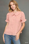 Peter Pan Collared Button Down Textured Shirt with Ruffled Detail