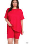 Zenana Full Size Brushed Dty Microfiber Round Neck Top and Biker Shorts Set Plus Size