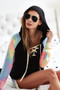 BiBi French Terry Lace Up Hoodie With Tie Dye Sleeves