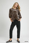 Umgee Leopard Round Neck Three-Quarter Sleeve Blouse