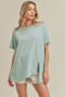 Aemi + Co Asymmetrical Front Slit Round Neck Raglan Sleeve T-Shirt