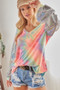 BiBi V Neck Tie Dye French Terry Top with Shiny
