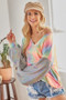 BiBi V Neck Tie Dye French Terry Top with Shiny