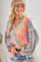 BiBi V Neck Tie Dye French Terry Top with Shiny