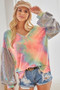 BiBi V Neck Tie Dye French Terry Top with Shiny