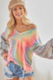 BiBi V Neck Tie Dye French Terry Top with Shiny