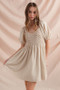 SO ME Textured Woven Daily Dress with Puff Sleeves