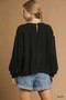 Umgee Full Size Linen Long Sleeve Top with Drawstring Plus Size