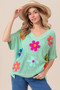 BiBi Flower Patches Dolman Sleeve Lightweight Sweater