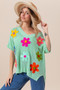 BiBi Flower Patches Dolman Sleeve Lightweight Sweater