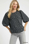 Umgee Leopard Print Jacquard Blouse with Puff Sleeves