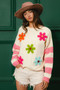 BiBi Colorful Floral Patched Sweater with Striped Sleeve