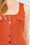 Sleeveless Deep Square Neck Button Down Detail Mini Woven Dress.