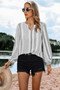 Color Block Graphic Print V Neck Ruffle Blouse