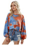 Round Neck Tie Dye Long Balloon Sleeve Top