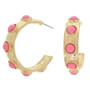 Bezel Set Cabochon C Hoop Earrings