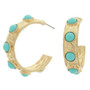 Bezel Set Cabochon C Hoop Earrings