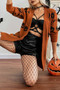 Pumpkin Print Open Front Long Sleeve Cardigan