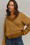 SO ME Color Block Textured Christmas Sweater V Neck Top