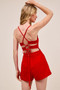 SO ME Fitted Open Back Game Day Romper with Lace Up Deta