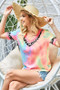 BiBi Rainbow Tie-Dye Leopard Trim V-Neck T-Shirt