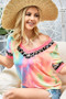 BiBi Rainbow Tie-Dye Leopard Trim V-Neck T-Shirt