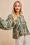 BiBi Printed Woven Front Tied Blouse with Baloon Sleeve