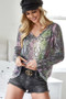 BiBi Snakeskin Print Low Gauge Hacci V Neck Top