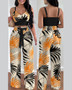 Women Spring Summer Fashion Print Top and Pant Two-Piece Set