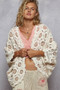 POL Openwork V-Neck Chenille Cardigan with Contrast Floral