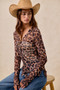 BiBi Leopard Printed Mesh Shirt With Button Up V Neck