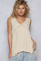 POL Lace Trim Babydoll Sleeveless Top with Ruffled and Raw Edge Detail