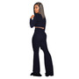 Women Winter Women'S Ribbed Solid Color Long Sleeve Crop Top Slim Bell Bottom Pants Two Piece Tracksuit