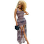 Women'S Summer Print Mesh Sleeveless Tassels Long Dress