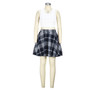 Fashion camisole sexy slit skirt two-piece cotton plaid suit